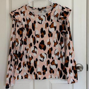 Ann Taylor Women's Leopard Print Long Sleeve Top, Pink, size S EUC